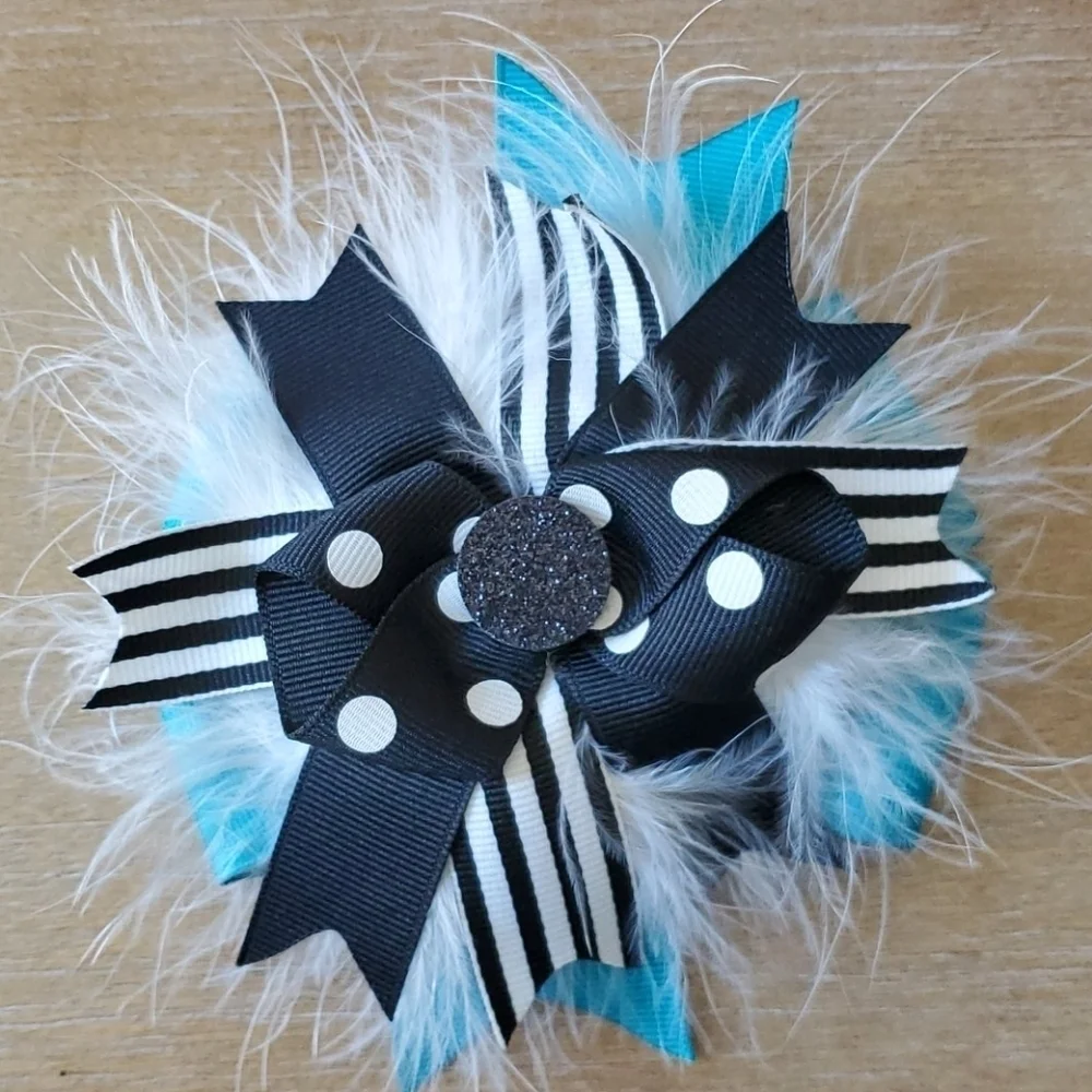 Turquoise Black Over the top Hair Bow